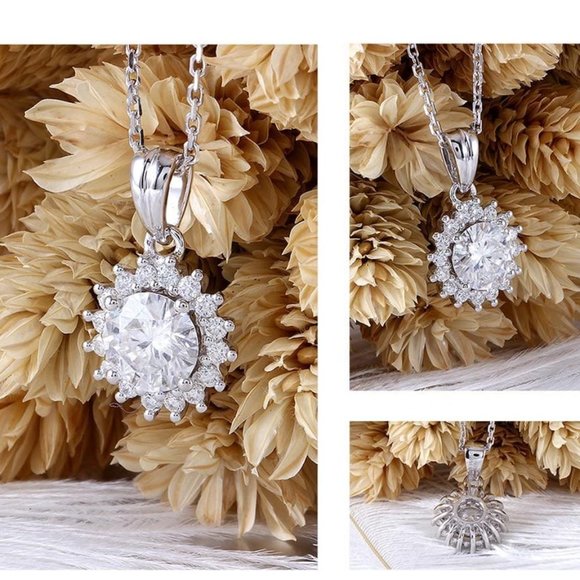 Moissanite Pendant Necklace for Women, Sunflower Diamond Necklace, 1ct - Picture 2 of 3